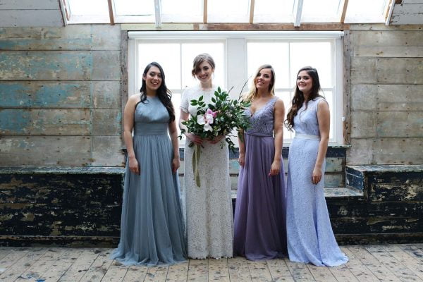 bride and bridesmaids in beutiful gowns from The Bridal Room St Ives as featured on eeek! weddings